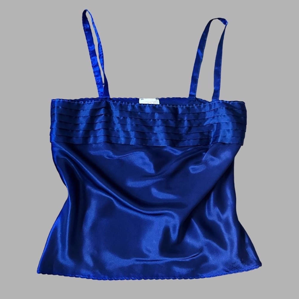 beautiful, deep royal blue silk satin blouse camisole top